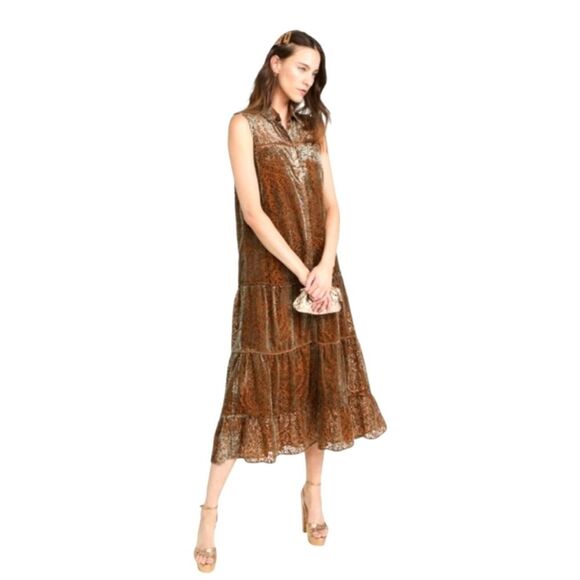 NWT BB Dakota  Telepatia Maxi Boho Bohemian Velvet Paisley Fall Dress Size Small - Picture 13 of 13